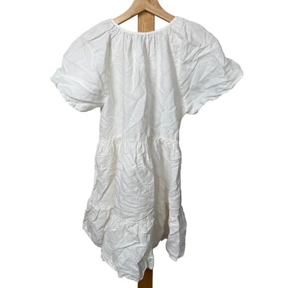 Madewell Linen White Sundress Size Small Flutter Sleeve Button Mini Dress - Picture 2 of 6
